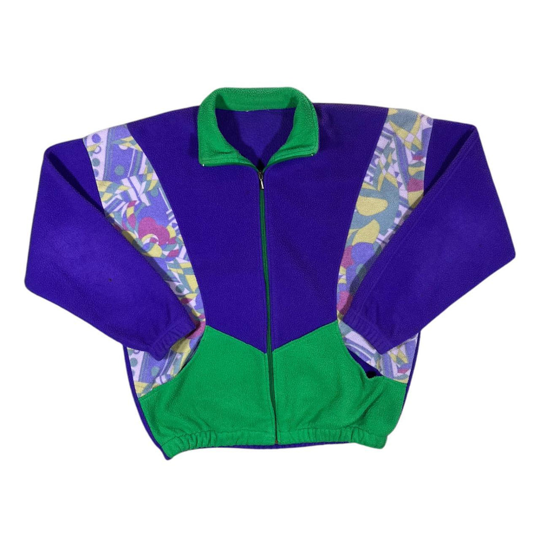 Vintage 90's Abstract Patterned Colour Block Zip Fleece Sweatshirt