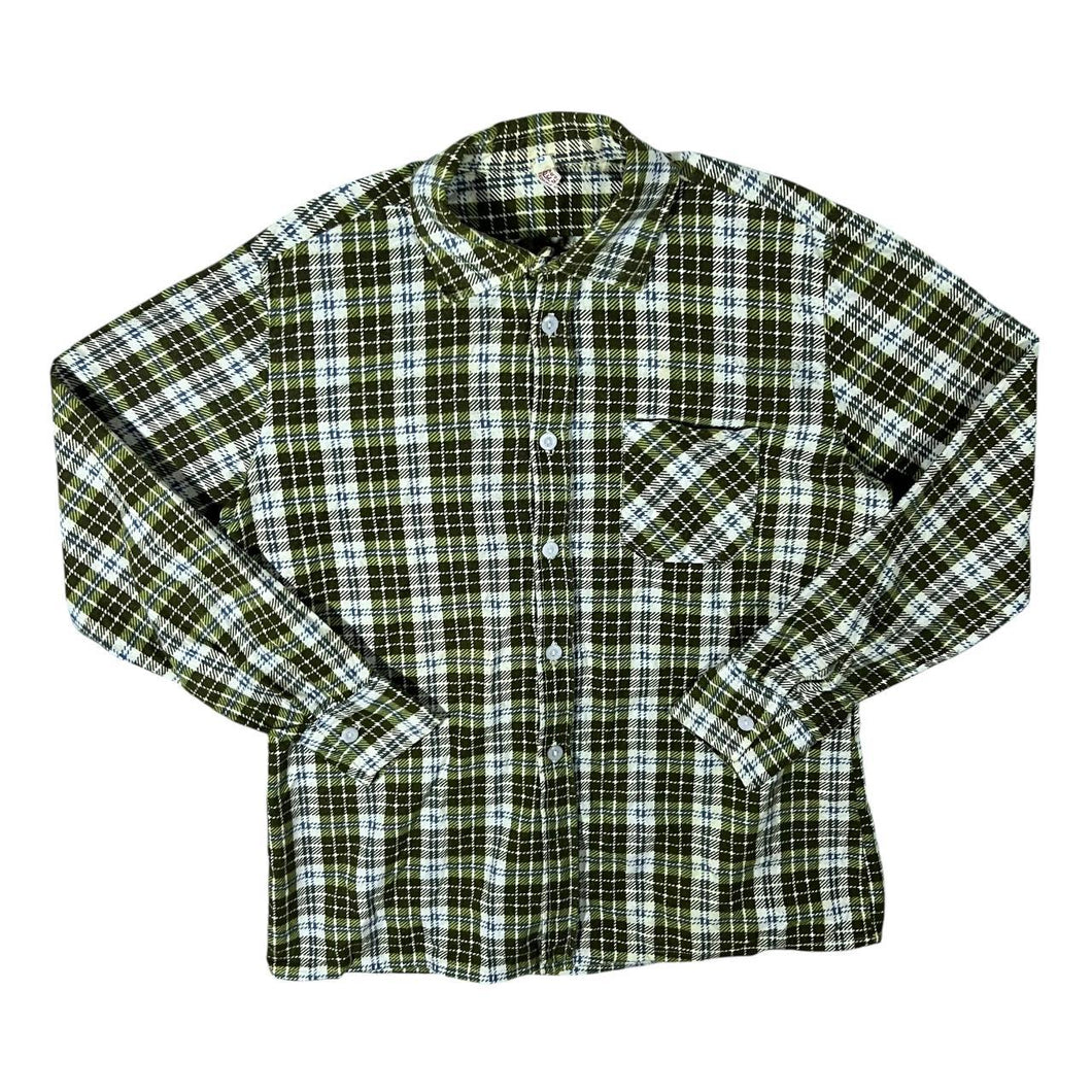 Vintage Absolwent Green Multi Plaid Check Long Sleeve Cotton Flannel Shirt