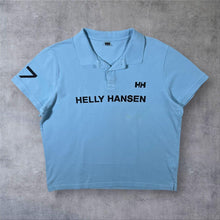 Load image into Gallery viewer, Helly Hansen Big Logo Spellout Graphic Short Sleeve Blue Polo Shirt
