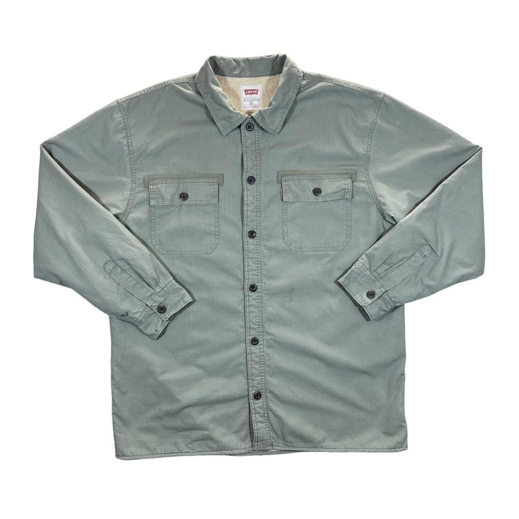 LEVI'S Sherpa Fleece Lined Khaki Green Long Sleeve Over Shirt