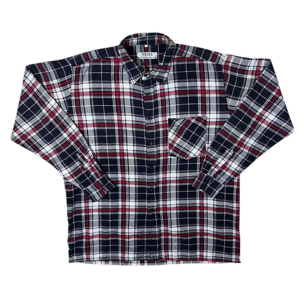 Vintage Vesta Red White Black Grey Plaid Check Long Sleeve Flannel Shirt