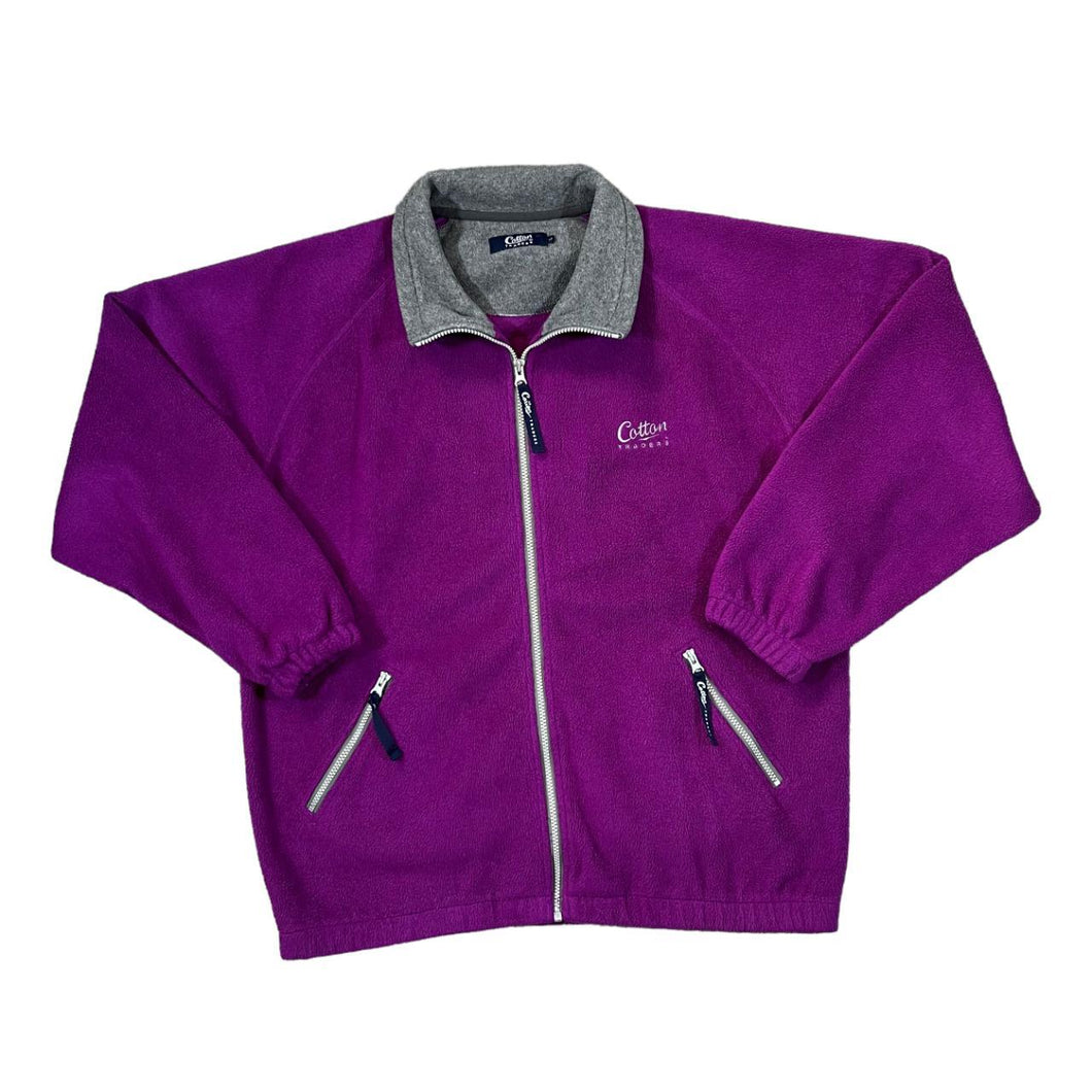 COTTON TRADERS Classic Mini Logo Purple Grey Zip Fleece Sweatshirt