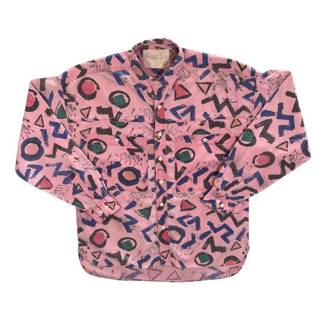 Vintage 90's Page 1 Crazy Abstract Patterned Cotton Long Sleeve Shirt