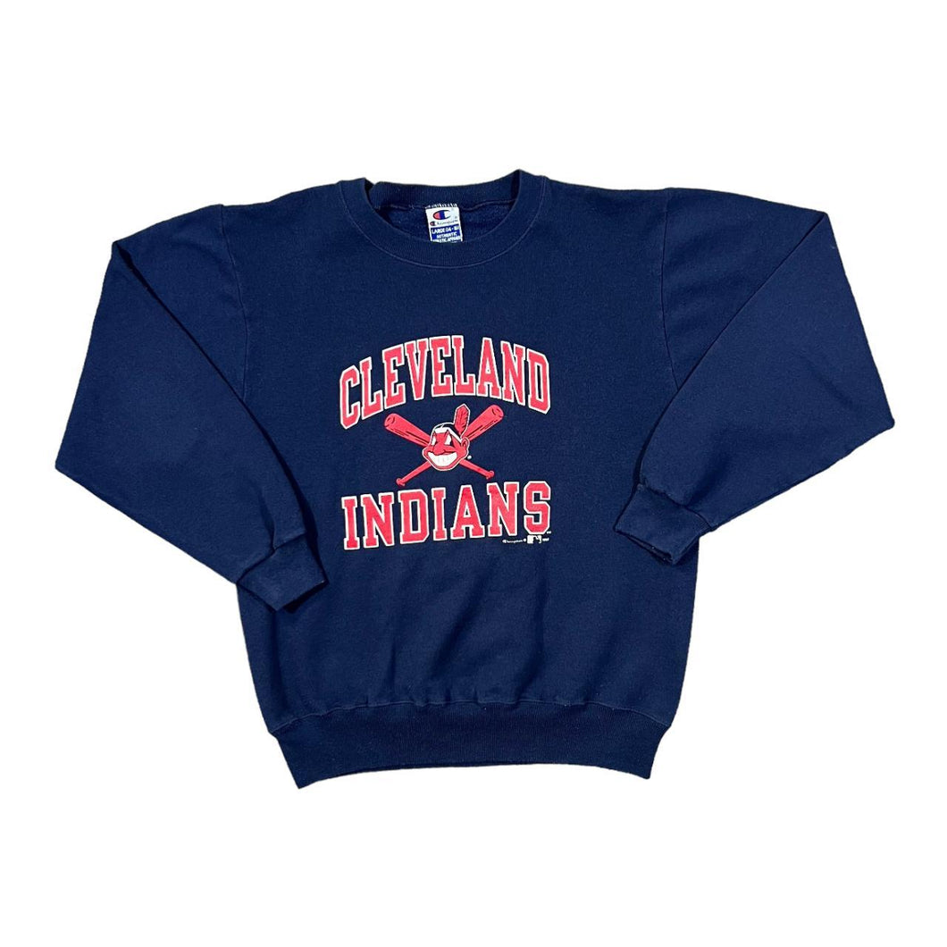 Vintage Champion (1997) MLB CLEVELAND INDIANS Baseball Logo Spellout Graphic Crewneck Sweatshirt