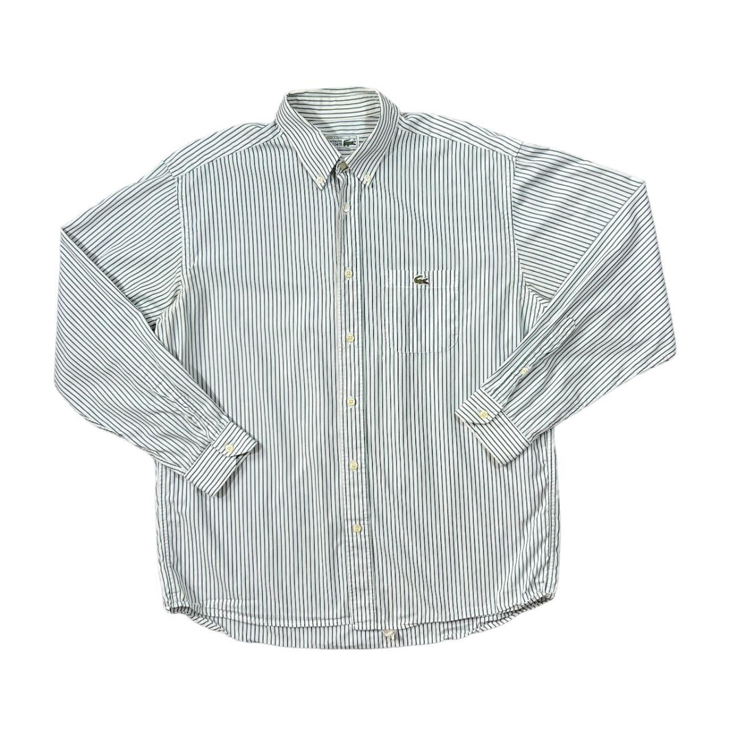 Vintage CHEMISE LACOSTE Made In France Embroidered Logo Striped Long Sleeve Button-Up Cotton Shirt