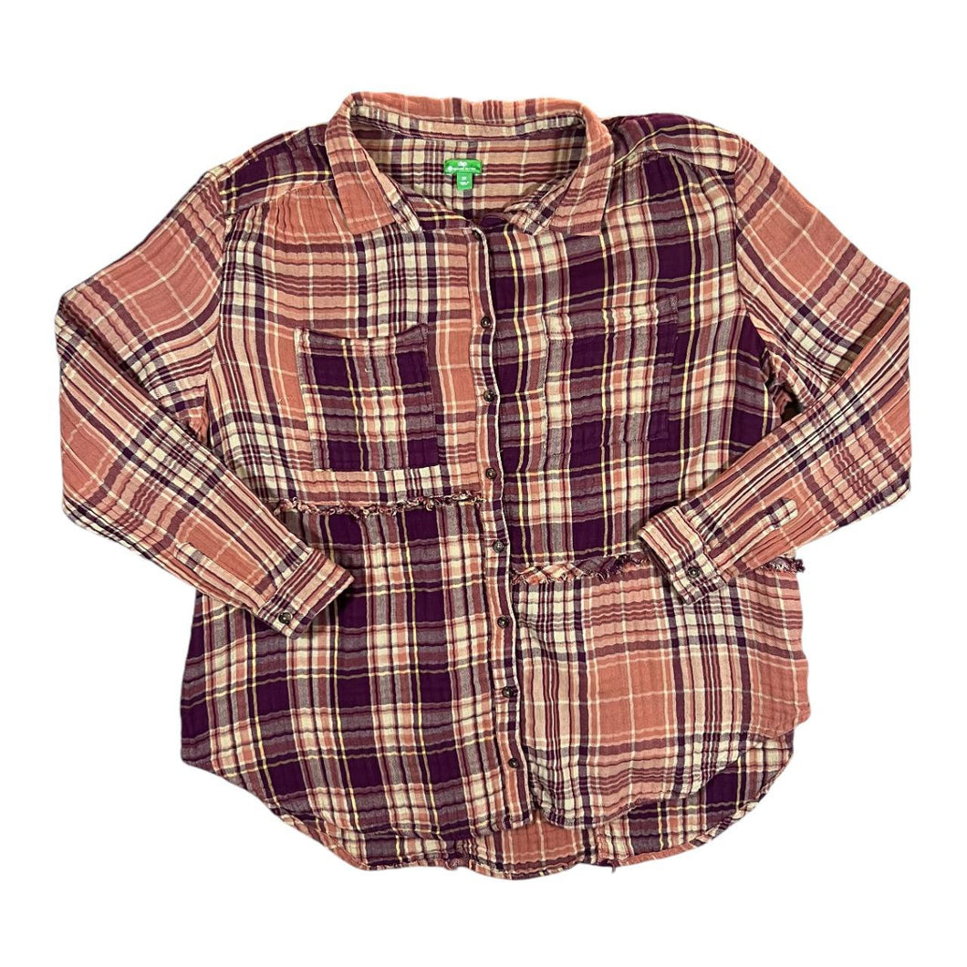 DIP Organic Cotton Hippy Plaid Check Long Sleeve Flannel Shirt