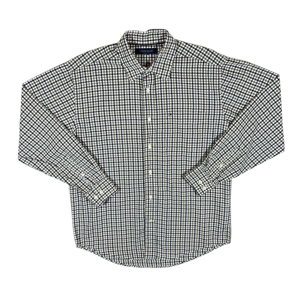 TOMMY HILFIGER Green Blue White Plaid Check Long Sleeve Cotton Shirt