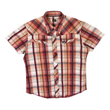 Load image into Gallery viewer, Vintage LEE Red White Orange Plaid Check Pearl Snap Popper Short Sleeve Shirt
