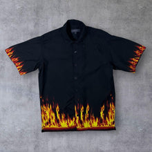 Load image into Gallery viewer, Early 00&#39;s Kiabi Free Y2K Gothic Flaming Fire Graphic Black Short Sleeve Shirt
