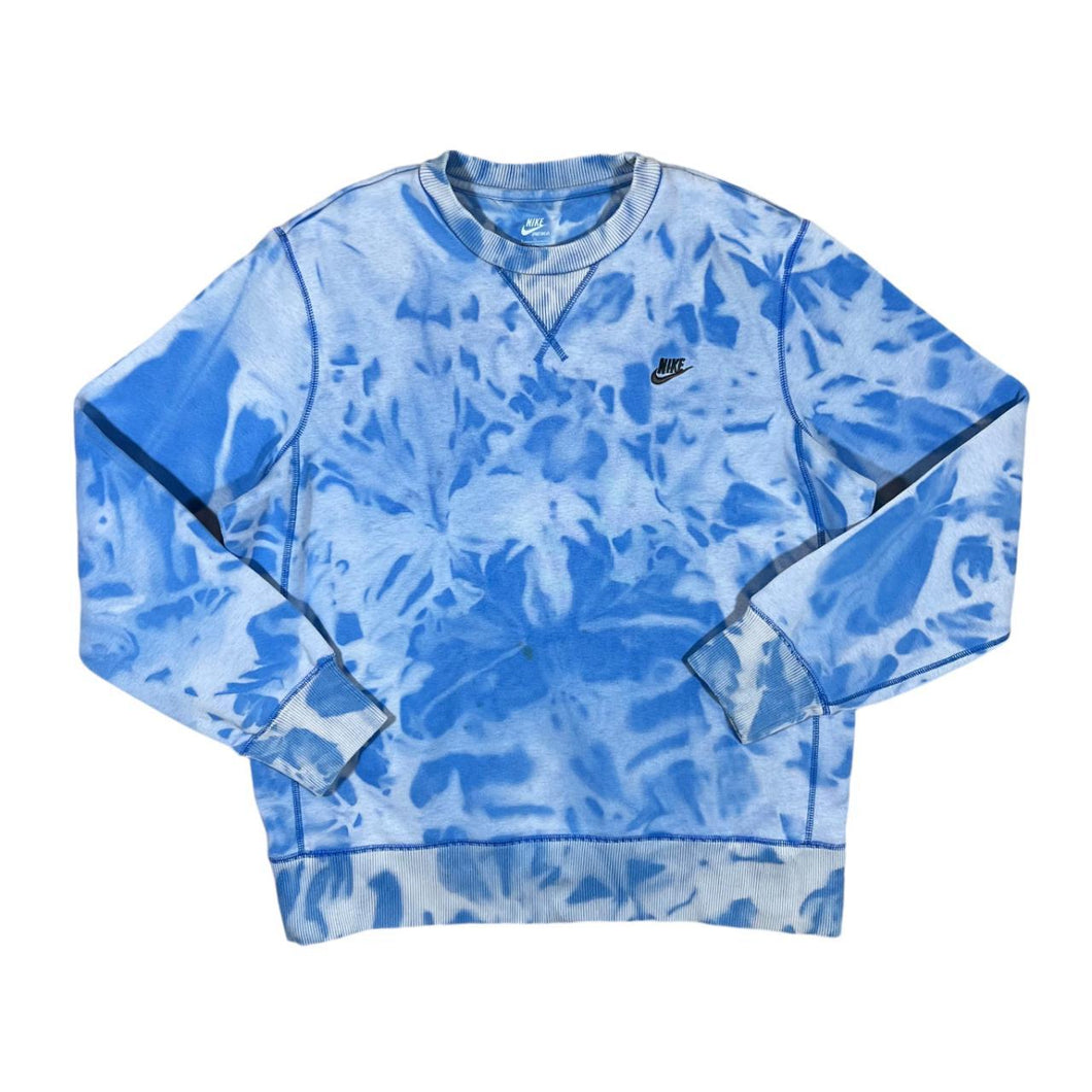 NIKE Classic Embroidered Mini Logo Blue Tie Dye Crewneck Sweatshirt