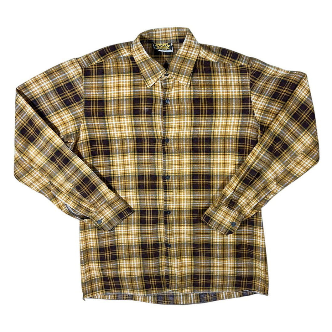 Vintage Johaj Yellow Lumberjack Plaid Check Long Sleeve Flannel Shirt