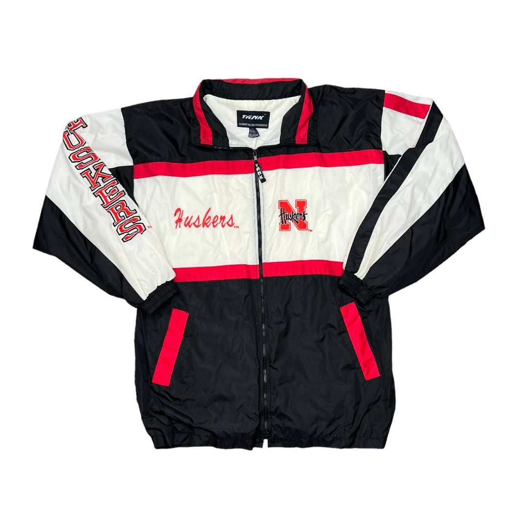 Vintage 90's Tank NCAA NEBRASKA HUSKERS College Embroidered Logo Spellout Colour Block Windbreaker Track Jacket