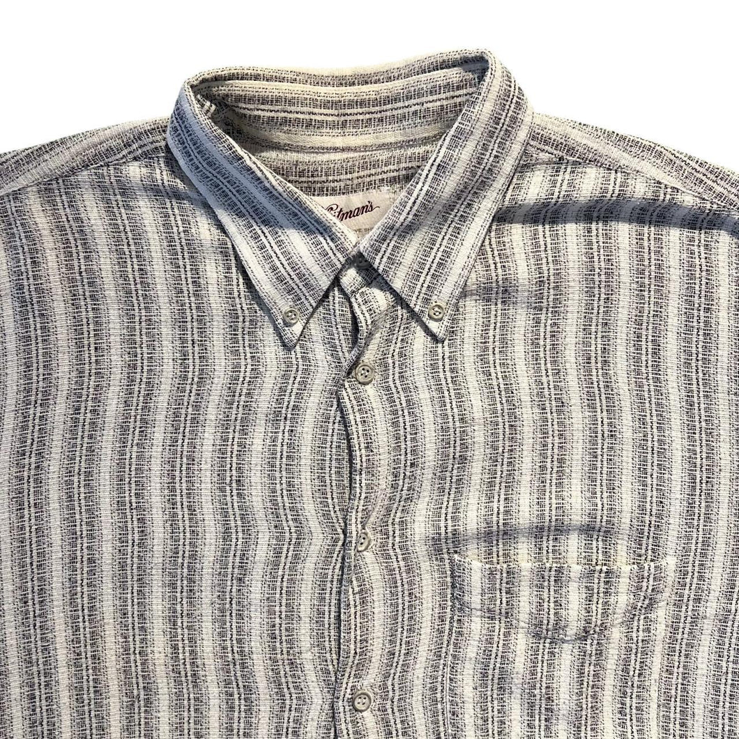 Vintage 90's Whitman's Black White Striped Long Sleeve Flannel Button-Up Shirt