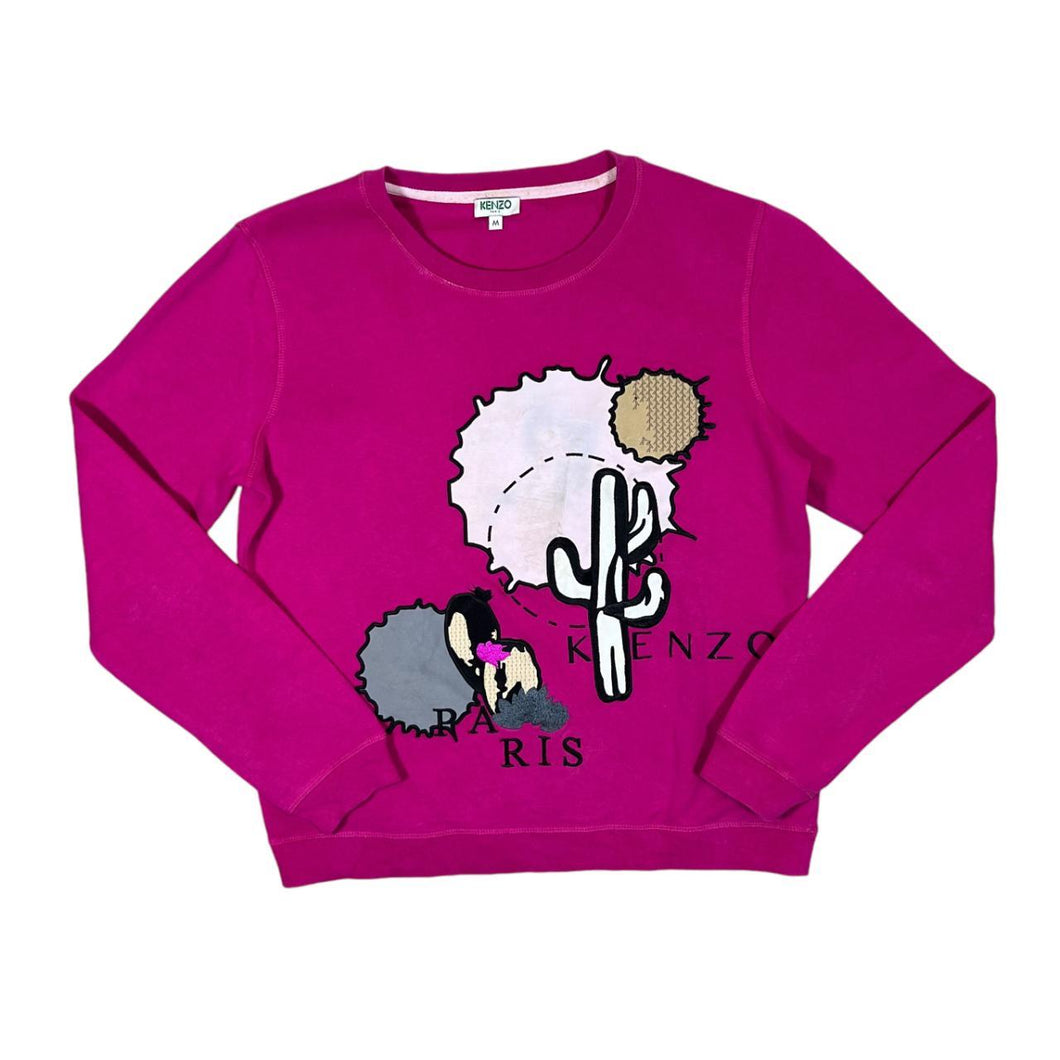 KENZO PARIS Embroidered Logo Spellout Hot Pink Crewneck Sweatshirt