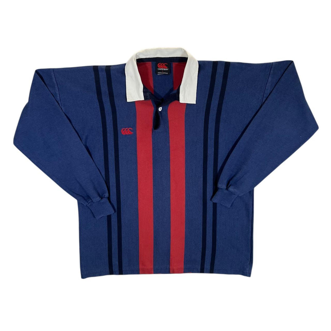 Vintage Canterbury Made In Australia Colour Block Striped Long Sleeve Rugby Polo Shirt