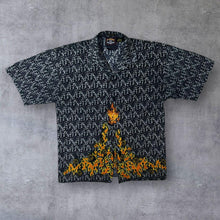 Load image into Gallery viewer, Early 00's No Contest Goth Y2K Biker Flaming Skull Pattern Polyester Shirt
