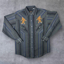 Load image into Gallery viewer, Vintage Plains Western Wear Bigfoot Sasquatch Cowboy Striped Long Sleeve Popper Shirt
