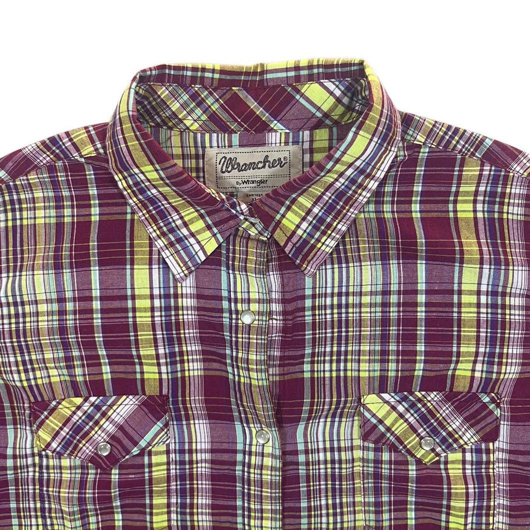 Wrancher by Wrangler Cowboy Western Plaid Check Popper Long Sleeve Shirt