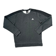 Load image into Gallery viewer, ADIDAS Classic Three Stripe Embroidered Mini Logo Dark Grey Crewneck Sweatshirt
