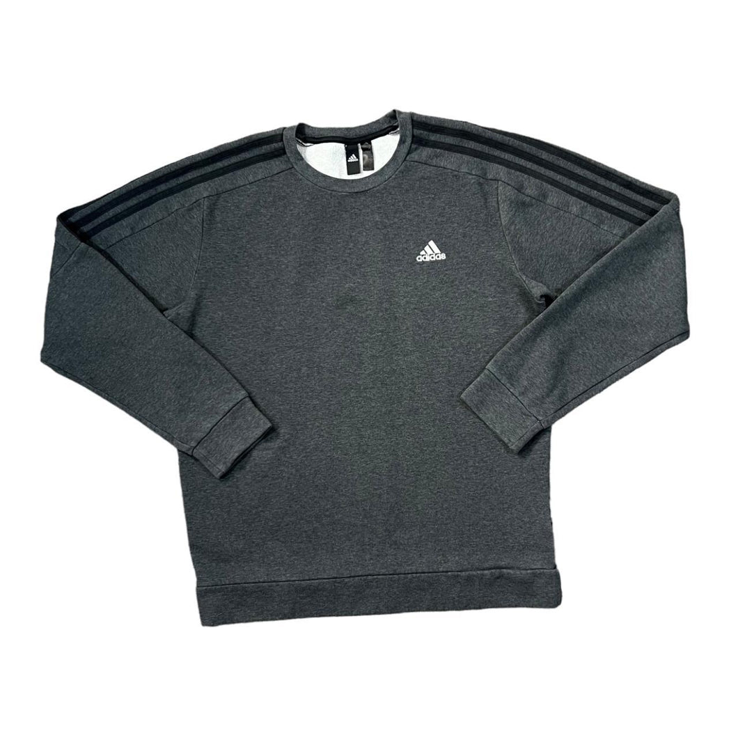 ADIDAS Classic Three Stripe Embroidered Mini Logo Dark Grey Crewneck Sweatshirt