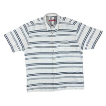 Load image into Gallery viewer, Vintage 90's PRAIRIE Cream Grey Patterned Striped Short Sleeve Flannel Shirt
