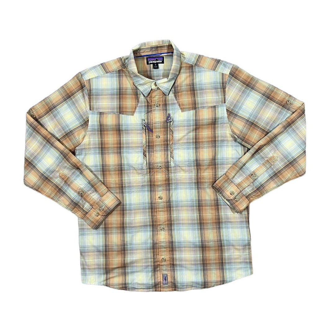 PATAGONIA Multi Plaid Check Zip Pocket Fishing Outdoor Long Sleeve Nylon Polyester Shirt