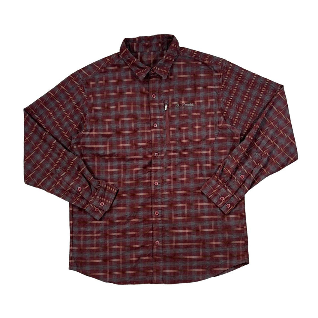 COLUMBIA SPORTSWEAR Plaid Check Zip Pocket Long Sleeve Outdoor Shirt