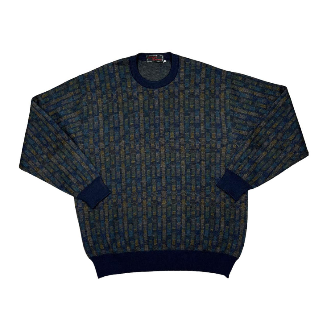 Vintage 90's JACQUES SIMENON ROMA Grandad Abstract Patterned Wool Knit Sweater Jumper