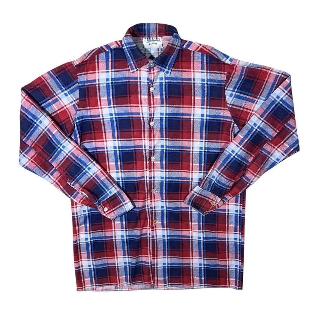 Vintage Triola Red Blue White Plaid Check Long Sleeve Flannel Shirt