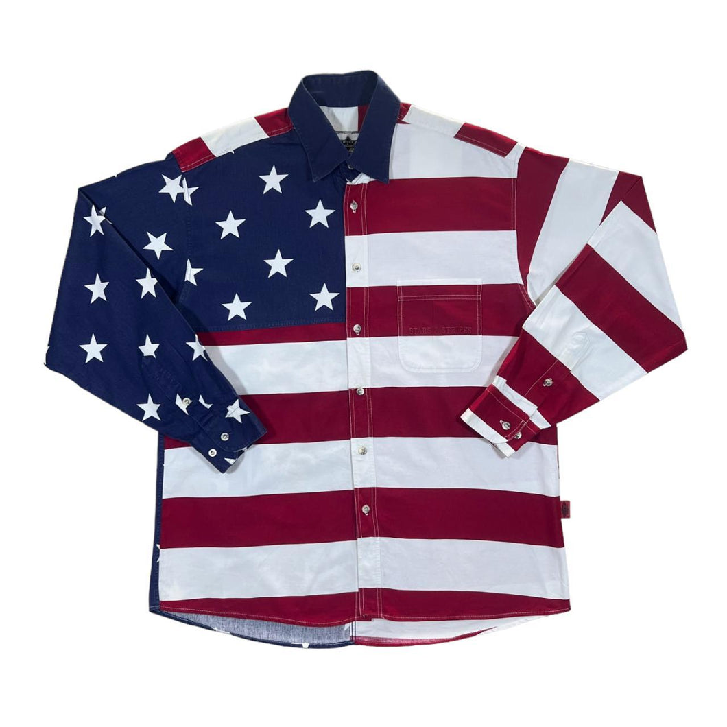Vintage STARS & STRIPES USA Flag Colour Block Western Cowboy Long Sleeve Shirt