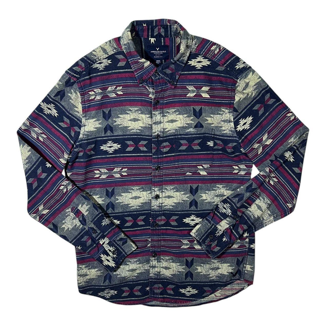 American Eagle Outfitters Aztec Patterned Long Sleeve Cotton Button-Up Shirt