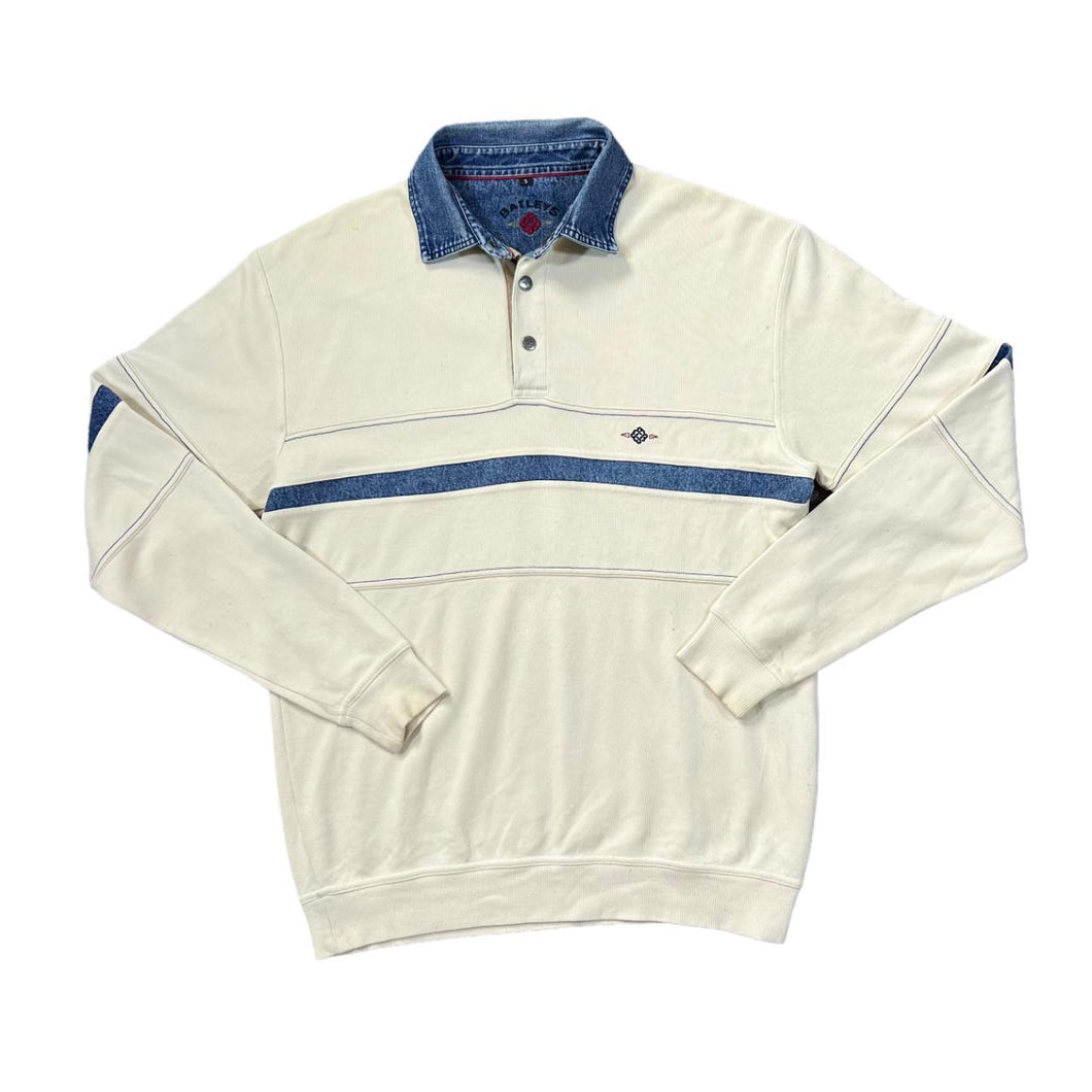 Vintage BAILEYS Mini Logo Contrast Denim Collar Long Sleeve Polo Shirt