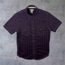 Load image into Gallery viewer, Arizona Jeans Co. Burgundy Maroon Striped Cowboy Western Popper Cotton Shirt
