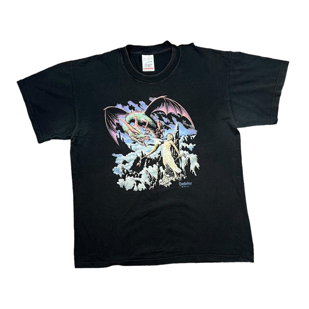 Vintage Screen Stars (1999) QUICKSILVER Gothic Fantasy Dragon Graphic Black Short Sleeve T-Shirt