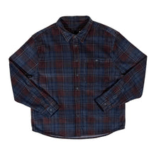 Load image into Gallery viewer, Navy Blue Burgundy Plaid Check Jumbo Corduroy Cord Long Sleeve Shirt
