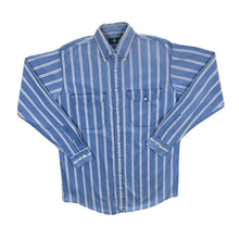 Load image into Gallery viewer, Vintage 90&#39;s Hunt Club Blue White Striped Long Sleeve Button-Up Cotton Shirt
