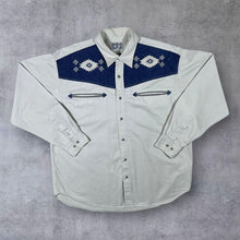 Load image into Gallery viewer, Vintage John Baner Cowboy Western Indigo Denim Panel Beige Cotton Long Sleeve Shirt

