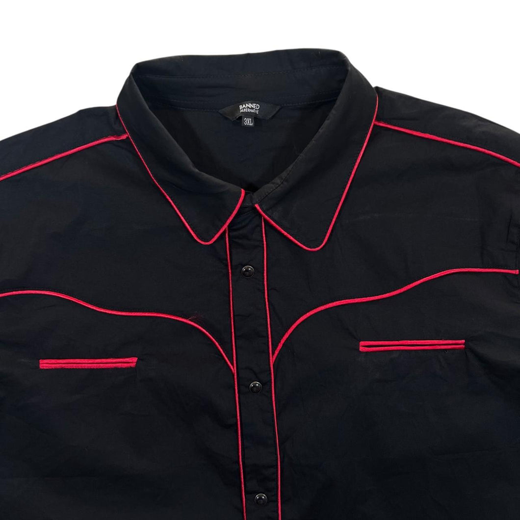 Banned Alternative Goth Emo Punk Black Red Western Style Popper Short Sleeve Shirt