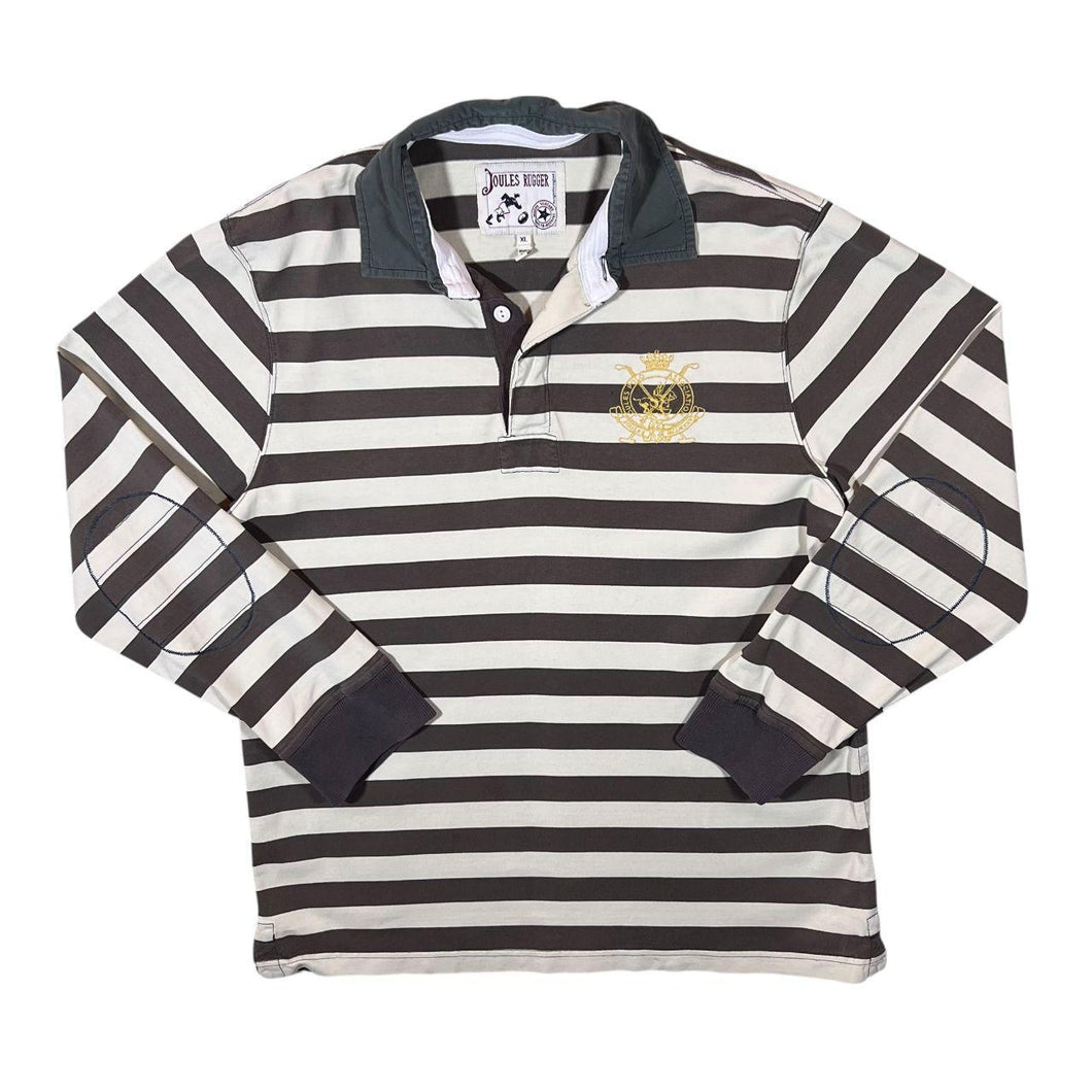 Joules Rugger Embroidered Crest Striped Long Sleeve Rugby Polo Shirt Top