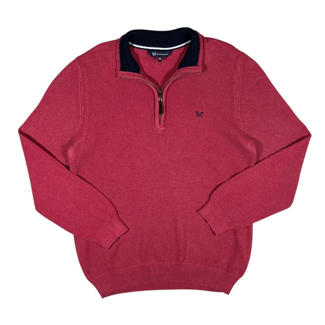 CREW CLOTHING COMPANY Mini Logo Red 1/4 Zip Cotton Knit Sweater Jumper