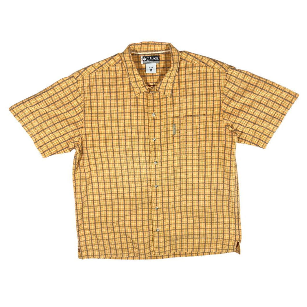 COLUMBIA XCO Orange Grey Check Cotton Short Sleeve Shirt