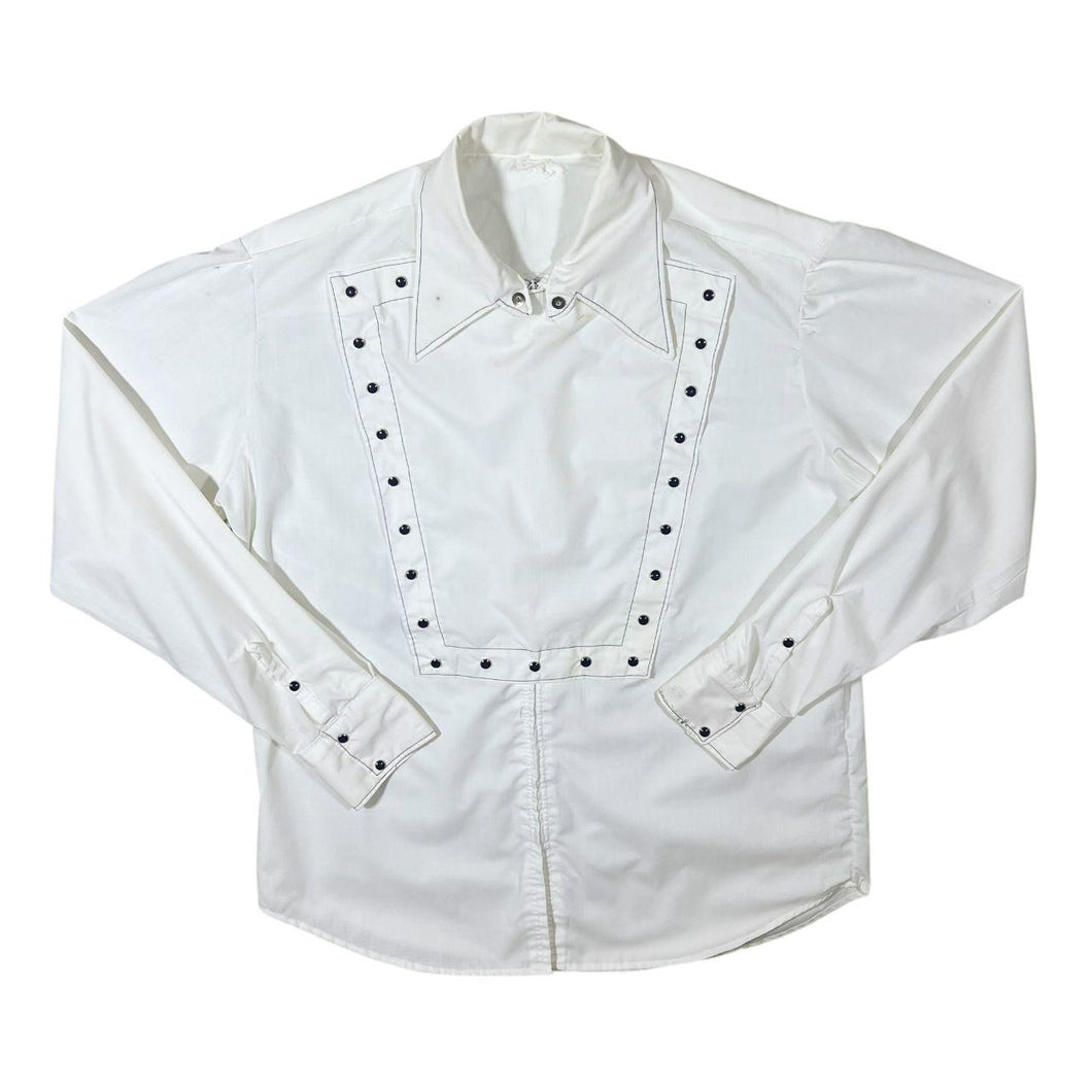 Cowboy Western Punk Style Popper Button Panel Zip White Long Sleeve Shirt