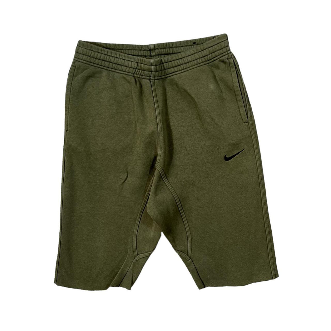 NIKE Classic Embroidered Mini Swoosh Logo Khaki Green Cutoff Sweat Shorts