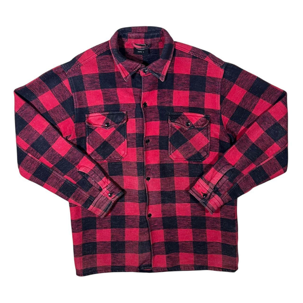 Vintage Mil-Tec Red Black Plaid Check Long Sleeve Heavy Flannel Cotton Shirt
