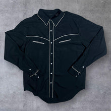Load image into Gallery viewer, Vintage 100% Silk Cowboy Western Popper Button Black Long Sleeve Shirt
