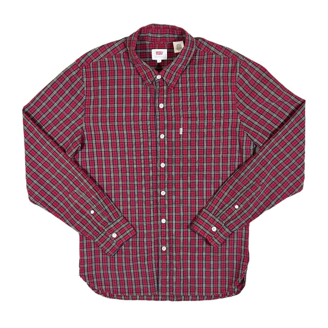 LEVI'S Classic Tartan Plaid Check Cotton Long Sleeve Button-Up Shirt