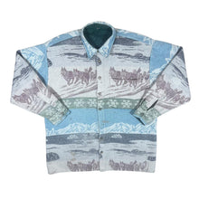 Load image into Gallery viewer, Vintage 90&#39;s Wolf Animal Wildlife Tapestry Style Patterned Long Sleeve Flannel Shirt
