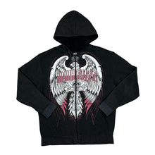 Load image into Gallery viewer, MMA ELITE Gothic Eagle Spellout Graphic Sherpa Fleece Lined Zip Hoodie
