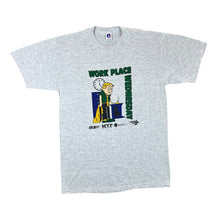 Load image into Gallery viewer, Vintage Russell Athletic WORK PLACE WEDNESDAY Made In USA Cartoon Graphic Grey T-Shirt
