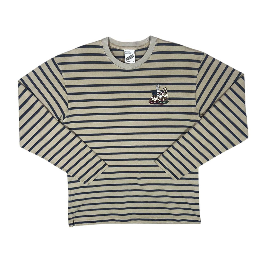 Vintage Warner Bros (1998) LOONEY TUNES Brown Black Striped Long Sleeve T-Shirt